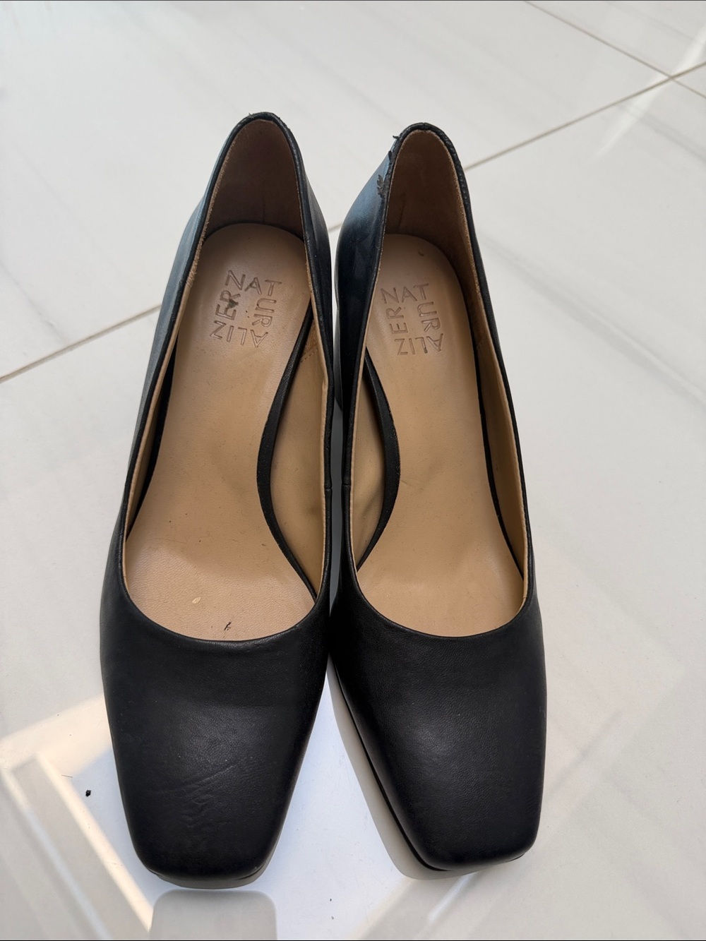Naturalizer Black Leather Square-Toe Pumps